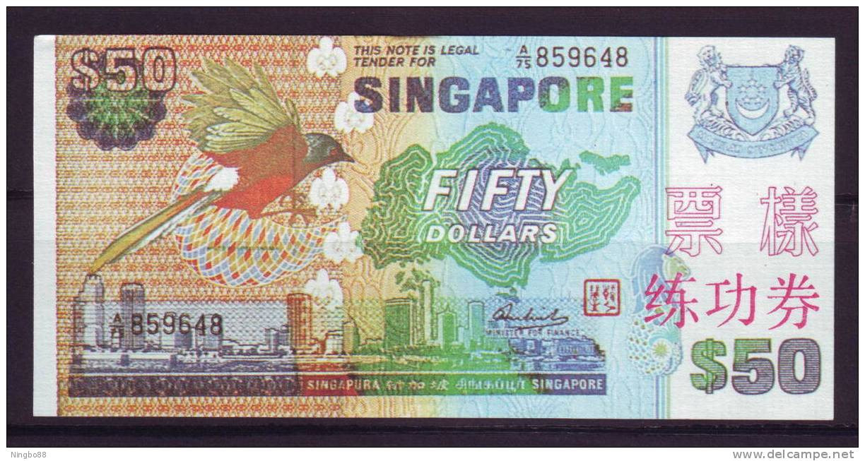 China BOC (bank Of China) Training/test Banknote,Singapore 50$ Note A Series Specimen Overprint,original Size - Singapour