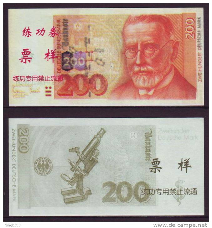 China BOC (bank Of China) Training/test Banknote,Germany B Series 200 DM Deutsche Mark Note Specimen Overprint - [17] Fakes & Specimens