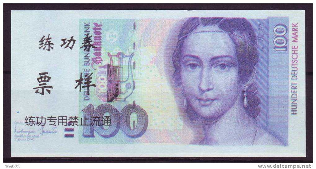 China BOC (bank Of China) Training/test Banknote,Germany B Series 100 DM Deutsche Mark Note Specimen Overprint - [17] Vals & Specimens