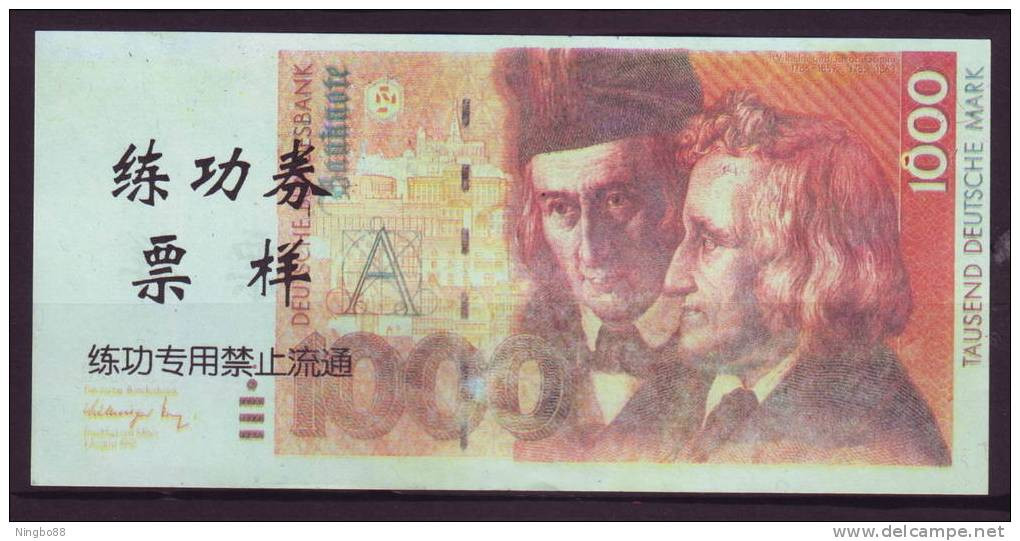 China BOC (bank Of China) Training/test Banknote,Germany B Series 1000 DM Deutsche Mark Note Specimen Overprint - [17] Fictifs & Specimens