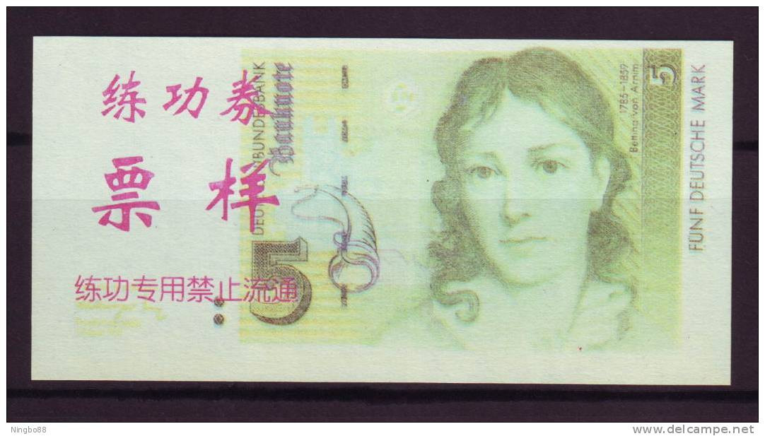 China BOC (bank Of China) Training/test Banknote,Germany B Series 5 DM Deutsche Mark Note Specimen Overprint - [17] Fictifs & Specimens