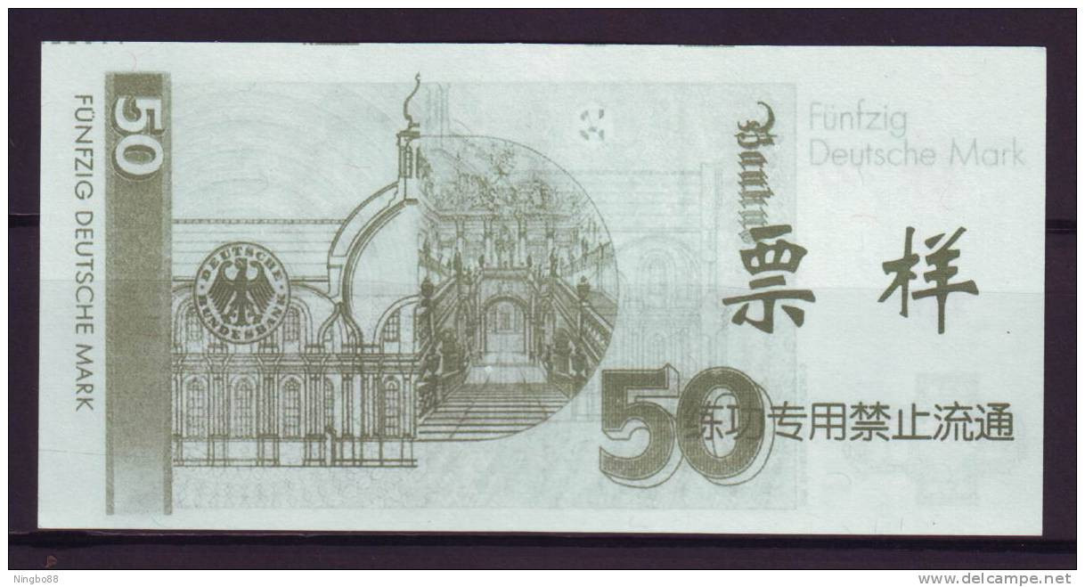 China BOC (bank Of China) Training/test Banknote,Germany B Series 50 DM Deutsche Mark Note Specimen Overprint - [17] Fakes & Specimens