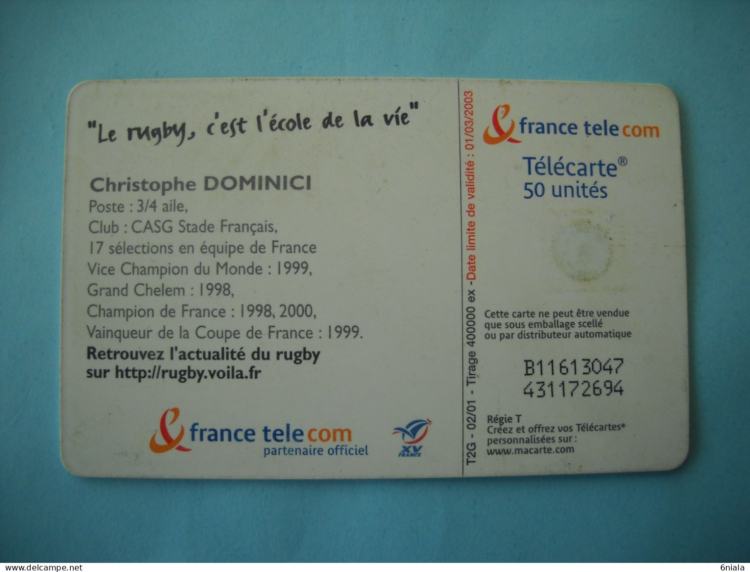 7617 Télécarte  Collection Christophe DOMINICI SPORT RUGBY Stade Français  ( 2 Scans ) 50 U - Deportes