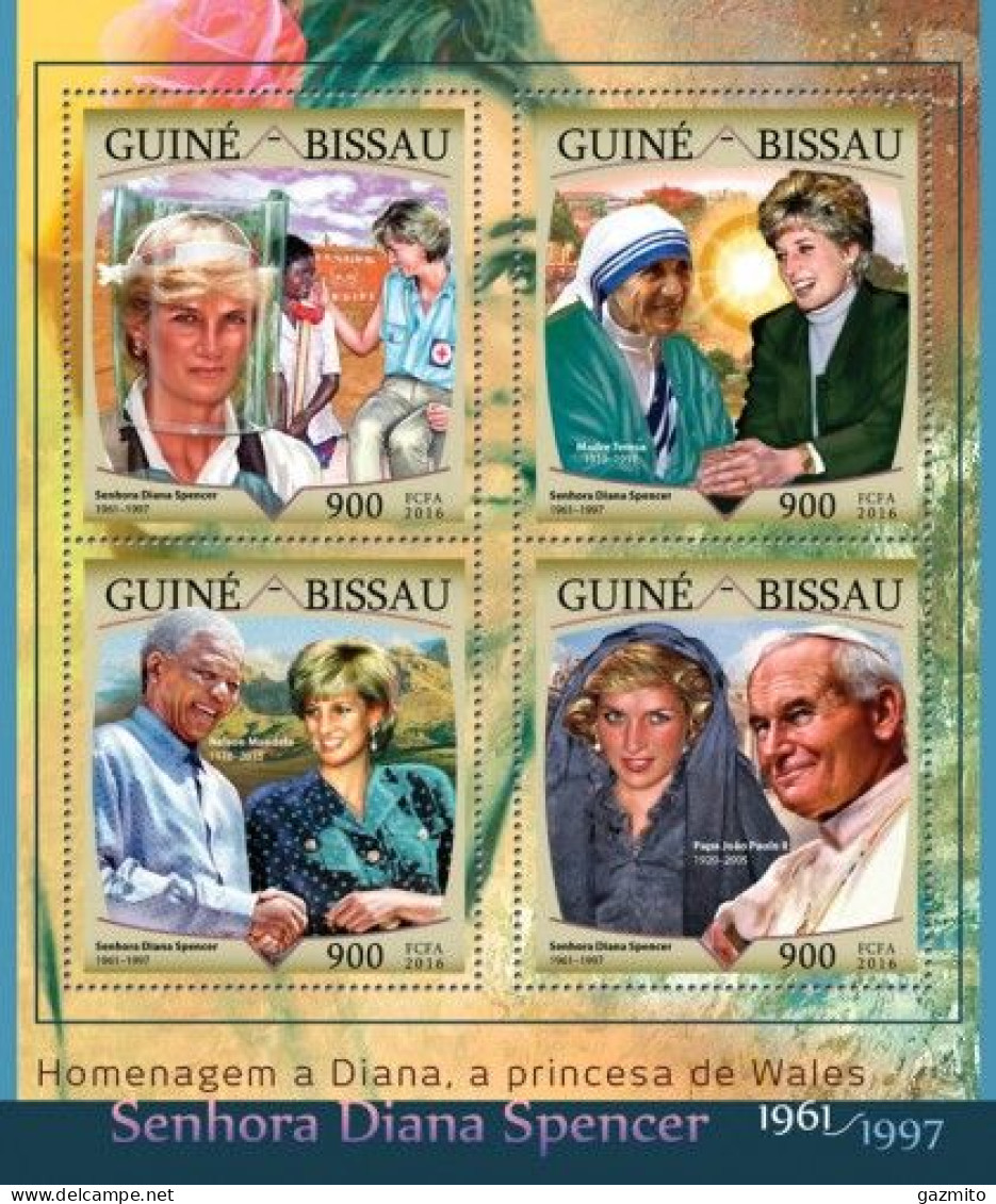 Guinea Bissau 2016, Diana, Mother Teresa, Pope J. Paul II, 4val In BF - Moeder Teresa