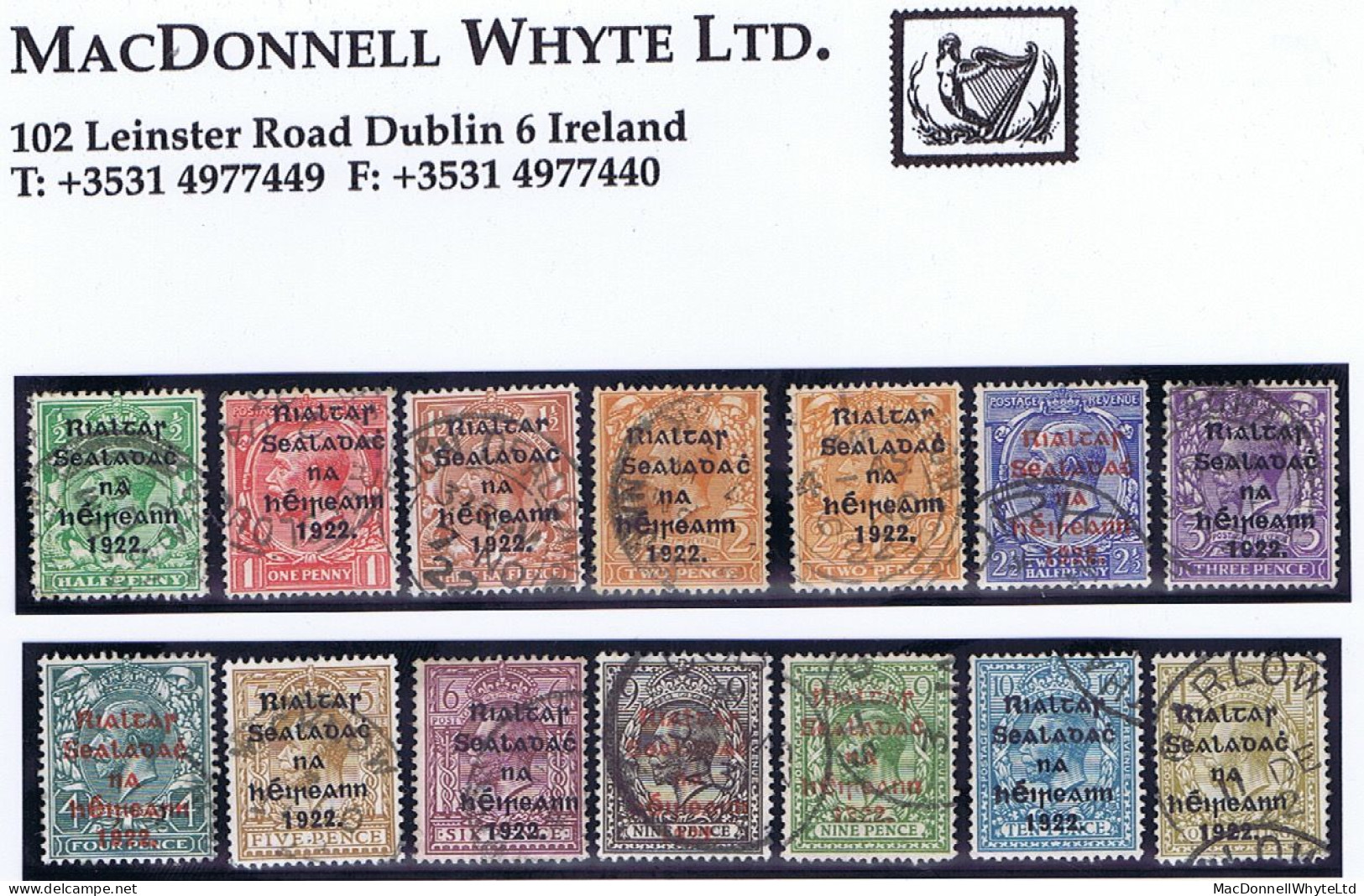 Ireland 1922 (Jul-Nov) Thom Rialtas Blue-black Ovpt, Set Of 14 ½d To 1s Fine And Fresh Used Cds - Used Stamps