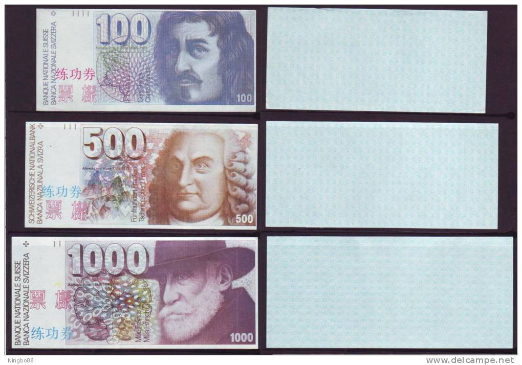 China BOC Bank Training/test Banknote,Switzerland Schweiz SFR A Series 6 Different Note Specimen Overprint - Switzerland