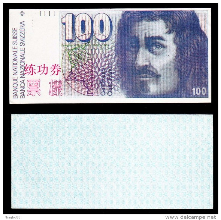 China BOC (bank Of China) Training/test Banknote,Switzerland Schweiz A Series 100 SFR Note Specimen Overprint - Suiza