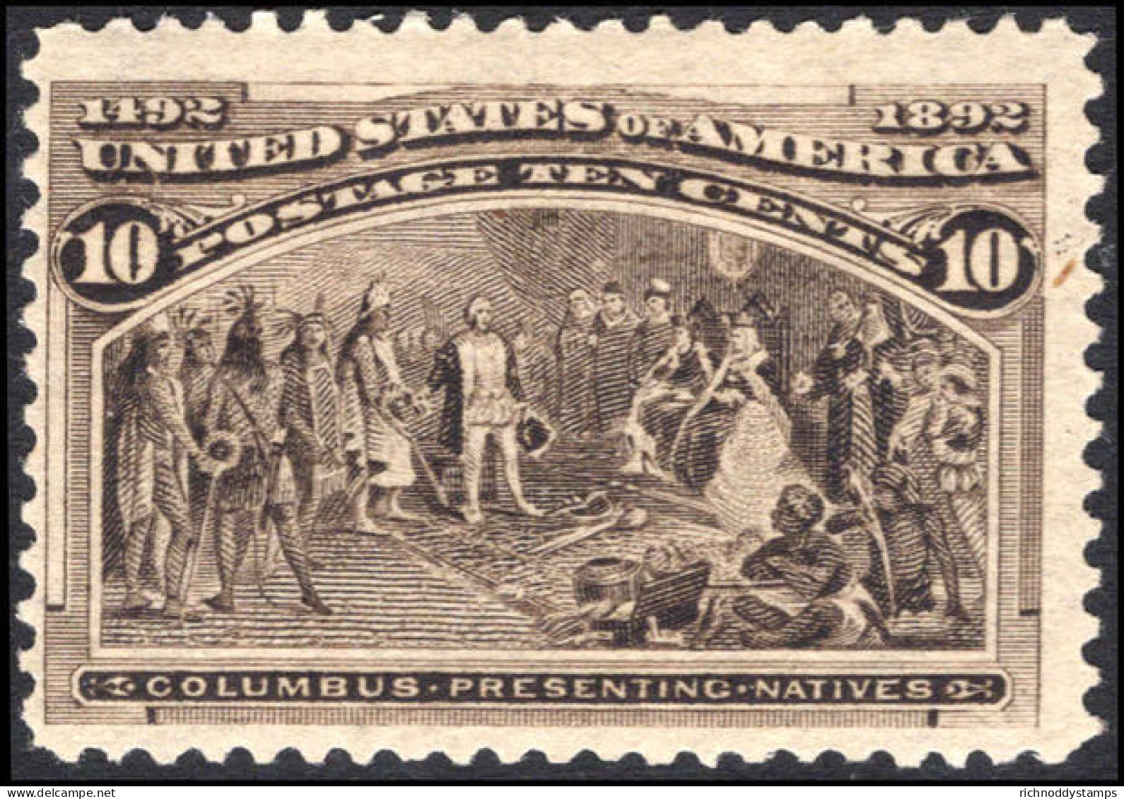 USA 1893 10c Brownish-black Columbus Lightly Mounted Mint. - Unused Stamps