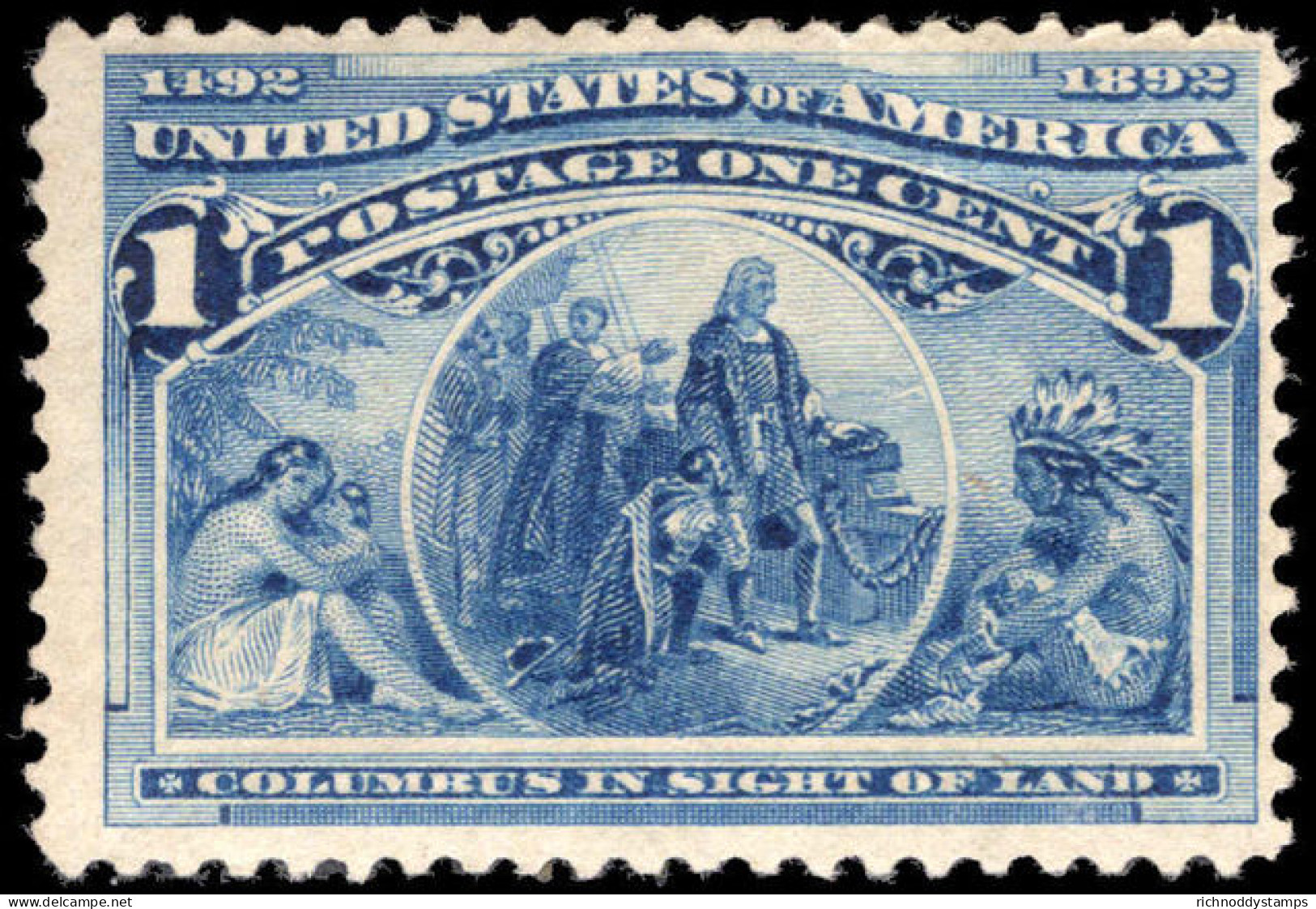 USA 1893 1c Deep Blue Columbus Lightly Mounted Mint. - Unused Stamps