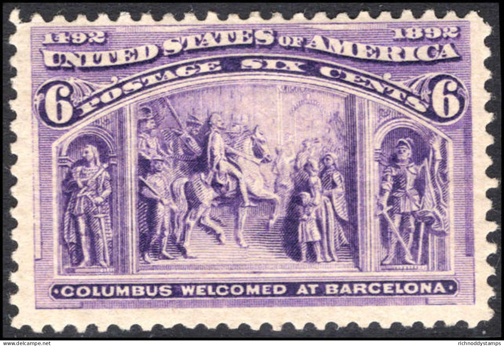 USA 1893 6c Violet Columbus Lightly Mounted Mint. - Unused Stamps