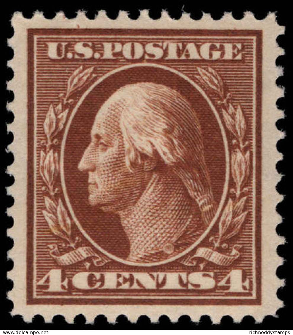 USA 1910-13 4c Chocolate-brown Perf 12 Single Line Wmk Fine Lightly Mounted Mint. - Unused Stamps