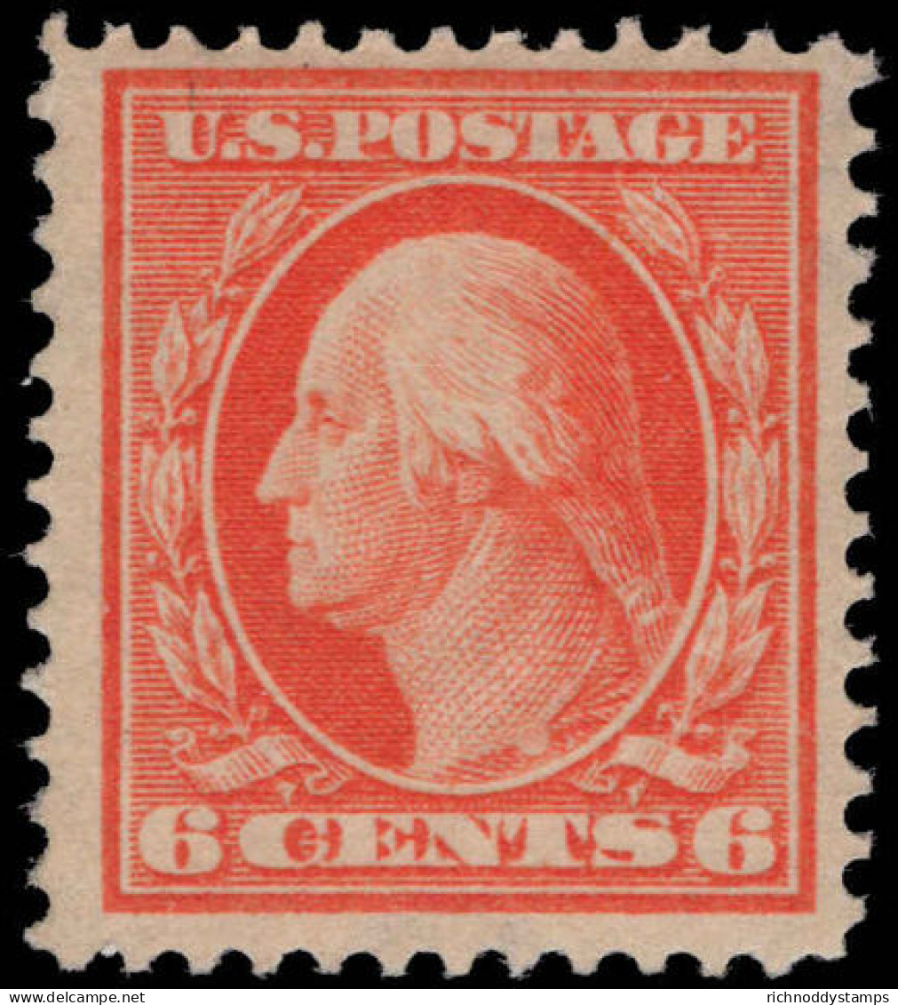 USA 1910-13 6c Orange-red Perf 12 Single Line Wmk Fine Lightly Mounted Mint. - Nuevos