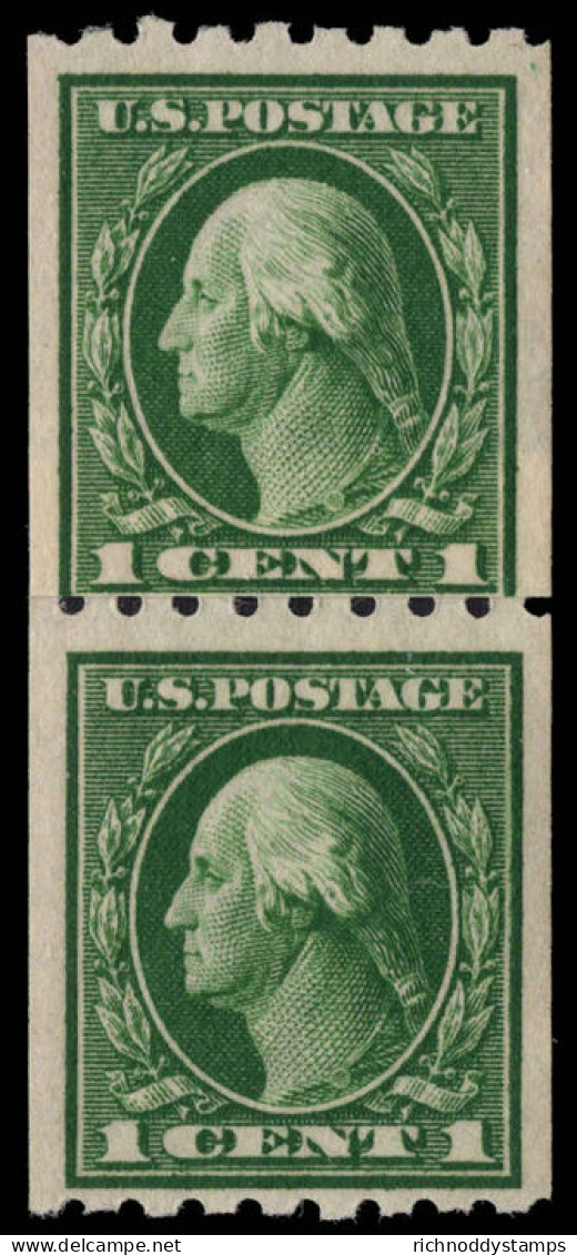 USA 1912 1c Green Coil Paste-up Pair Fine Unmounted Mint. - Unused Stamps