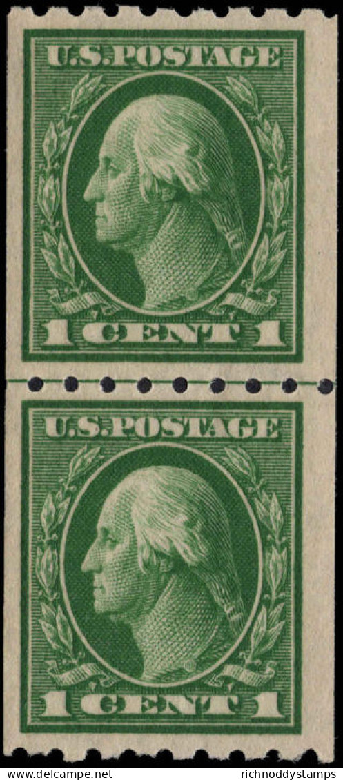 USA 1912 1c Green Horizontal Perf 8   Coil Joint Line Pair Unmounted Mint. - Nuevos