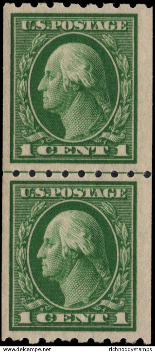 USA 1912 1c Green Horizontal Perf 8   Coil Joint Line Pair Unmounted Mint. - Unused Stamps