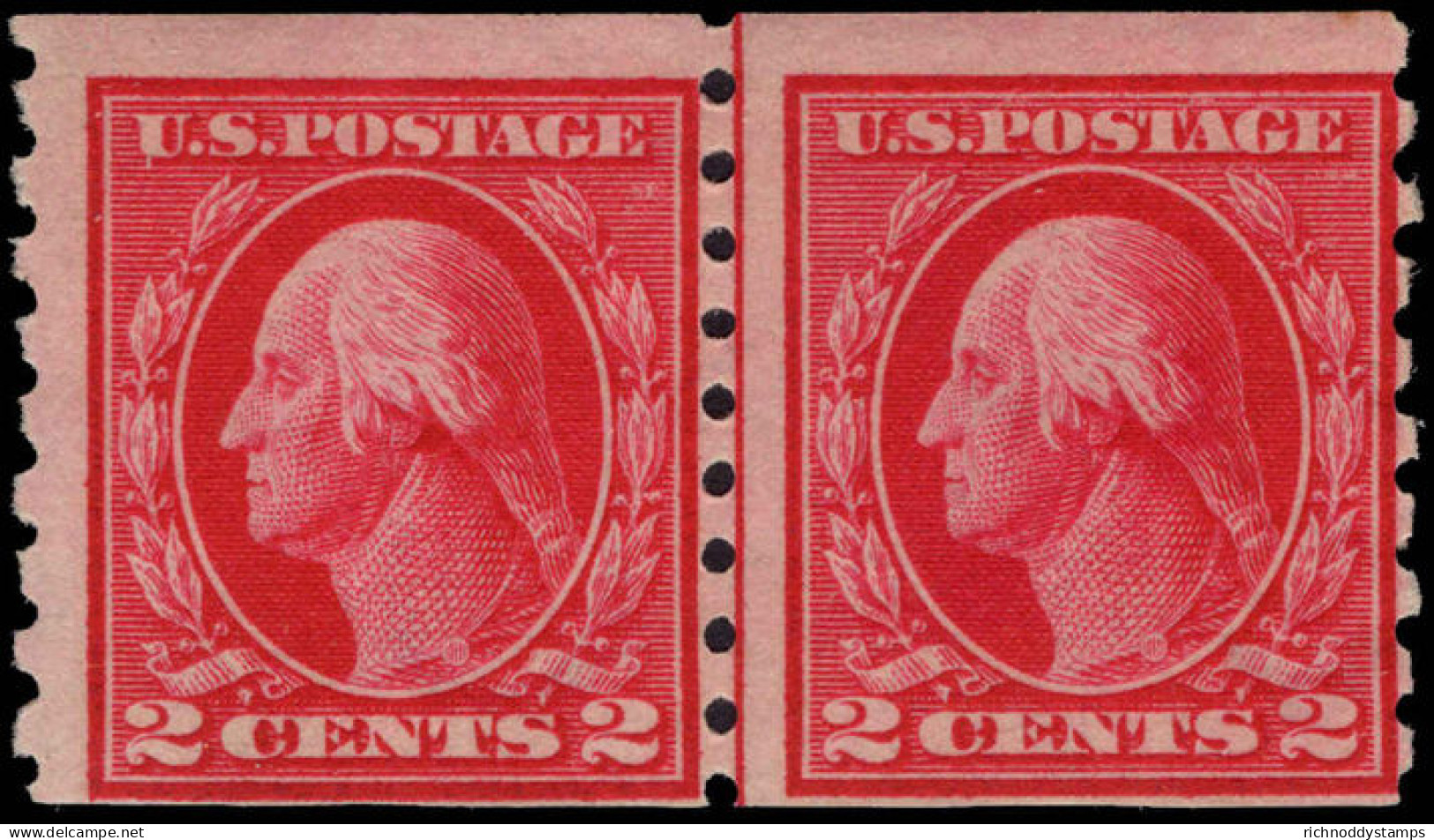 USA 1912 2c Carmine Perf 8   Coil Joint Line Pair Lightly Mounted Mint. - Ungebraucht