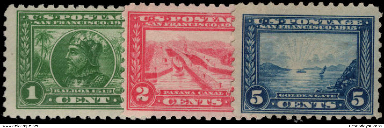 USA 1913 Panama-Pacific Exposition Perf 10 Set To 5c (1c Unmounted 2c Mounted 5c No Gum). - Unused Stamps
