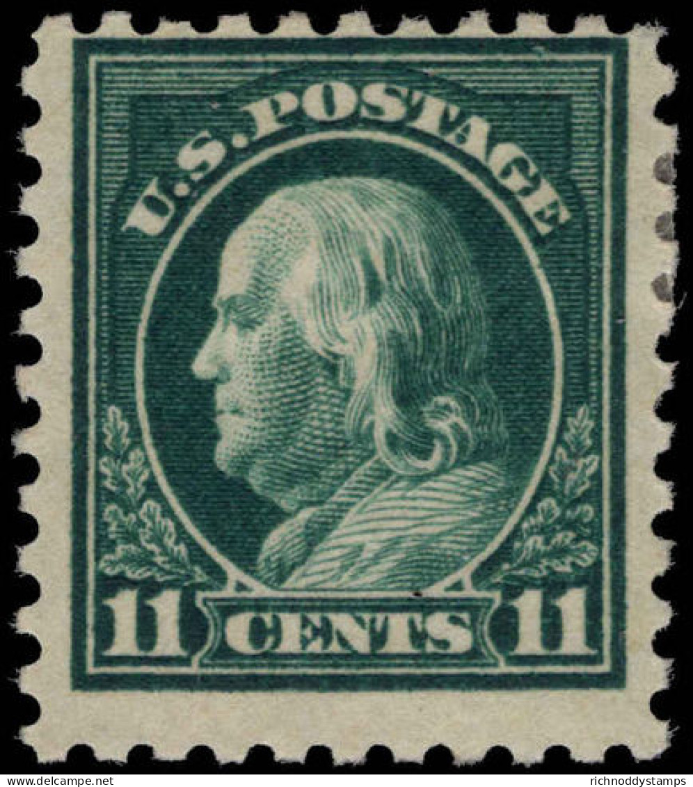 USA 1916-22 11c Myrtle-green No Wmk Perf 10 Fine Lightly Mounted Mint. - Unused Stamps