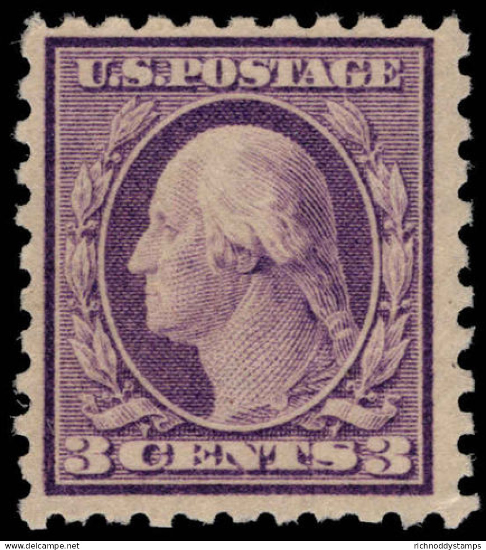 USA 1916-22 3c Deep Violet Type I No Wmk Perf 10 Fine Lightly Mounted Mint. - Unused Stamps