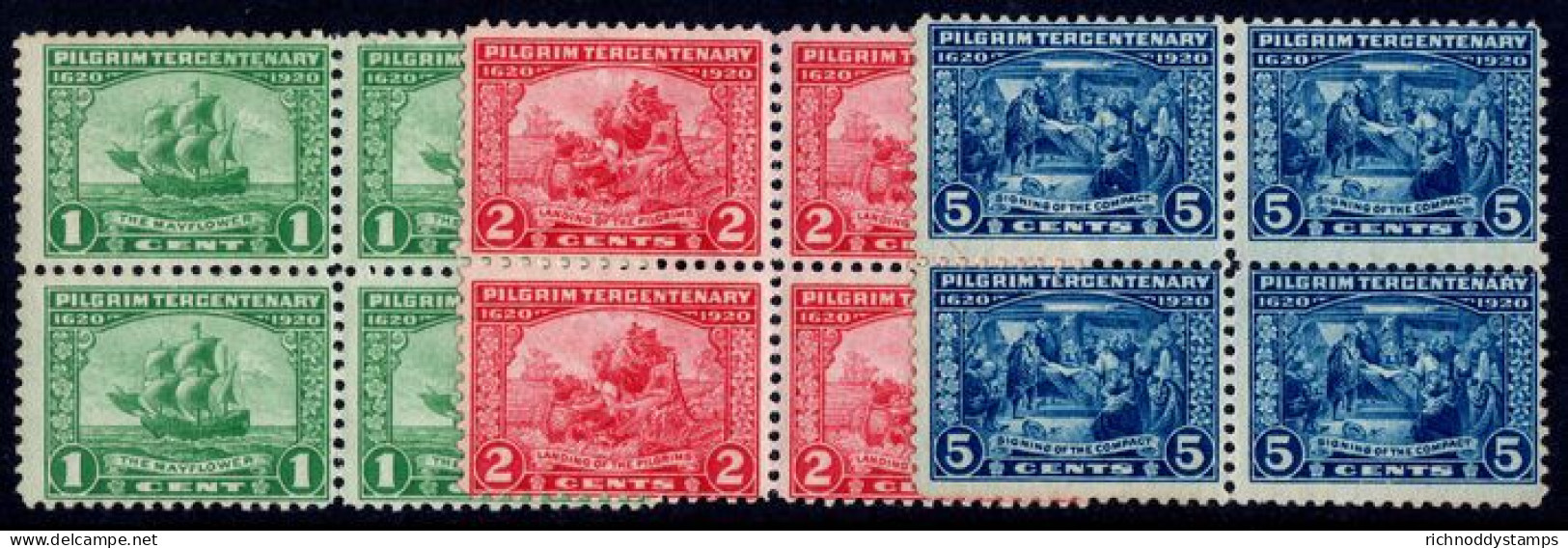 USA 1920 Pilgrims In Fine Unmounted Mint Blocks Of 4. - Ungebraucht