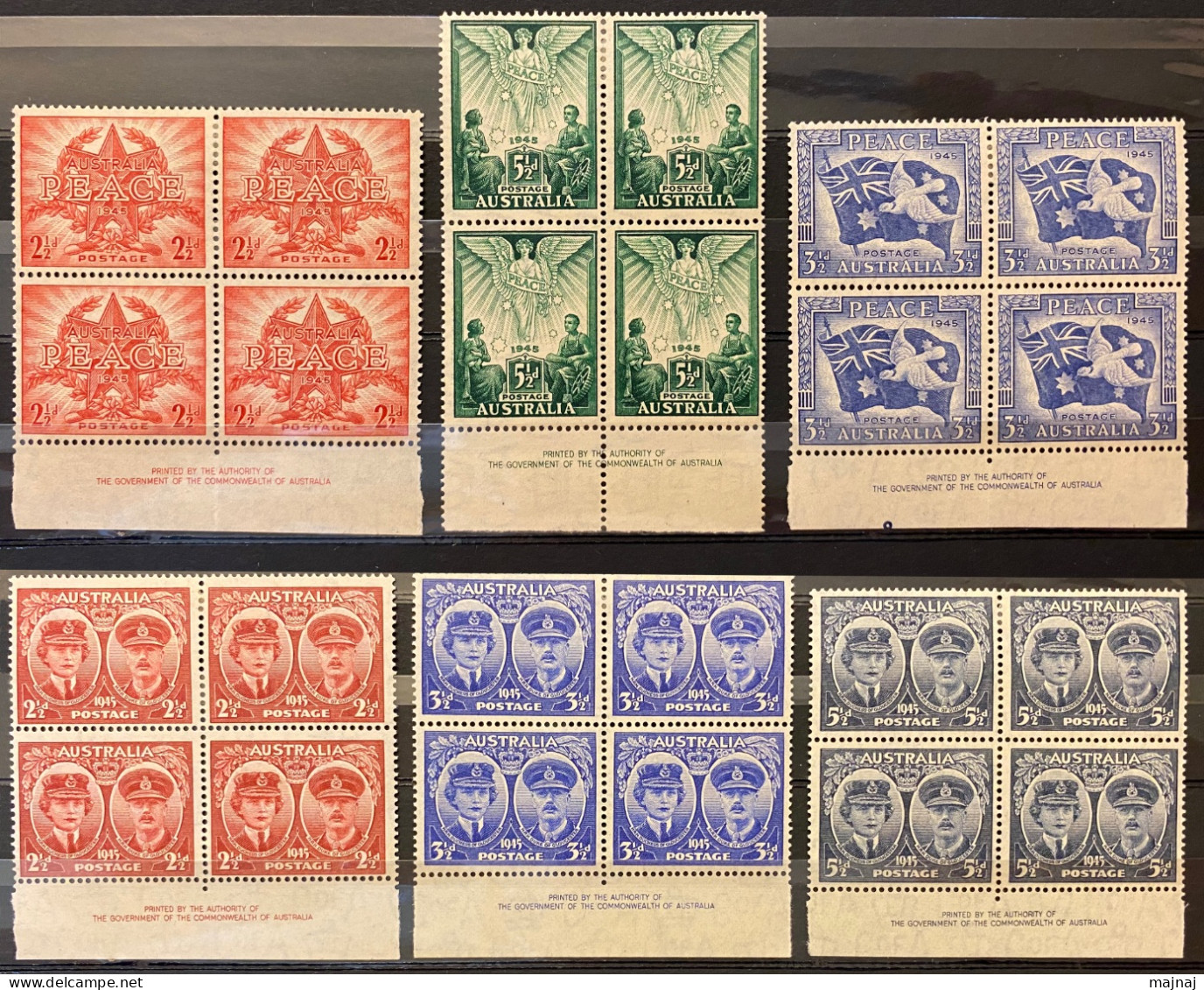 Australia. Superb Imprint Blocks Of Four. Gloucesters And Peace SG209/11, SG213/215. MNH - Nuevos