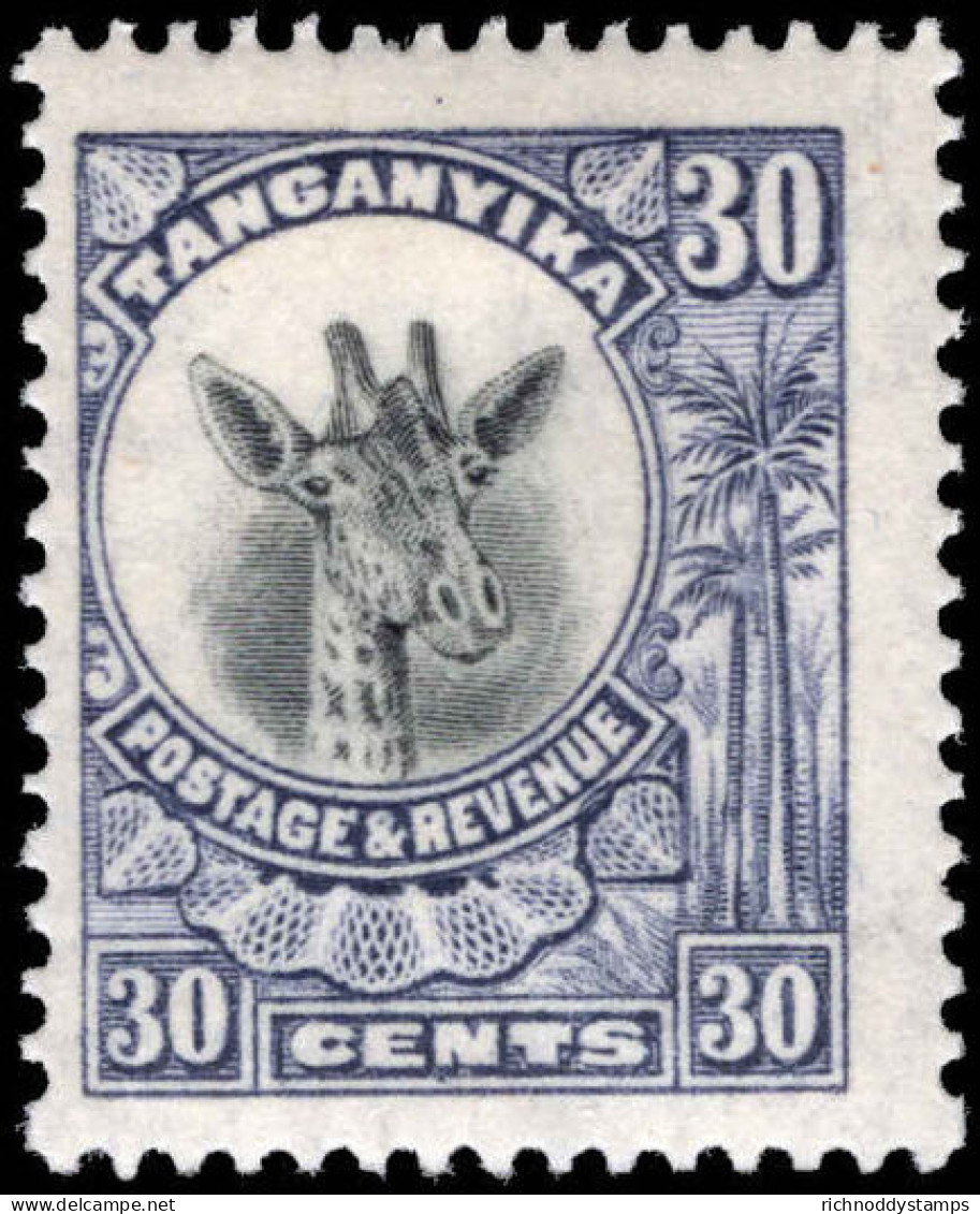 Tanganyika 1925 30c Black And Blue Giraffe Lightly Mounted Mint. - Tanganyika (...-1932)