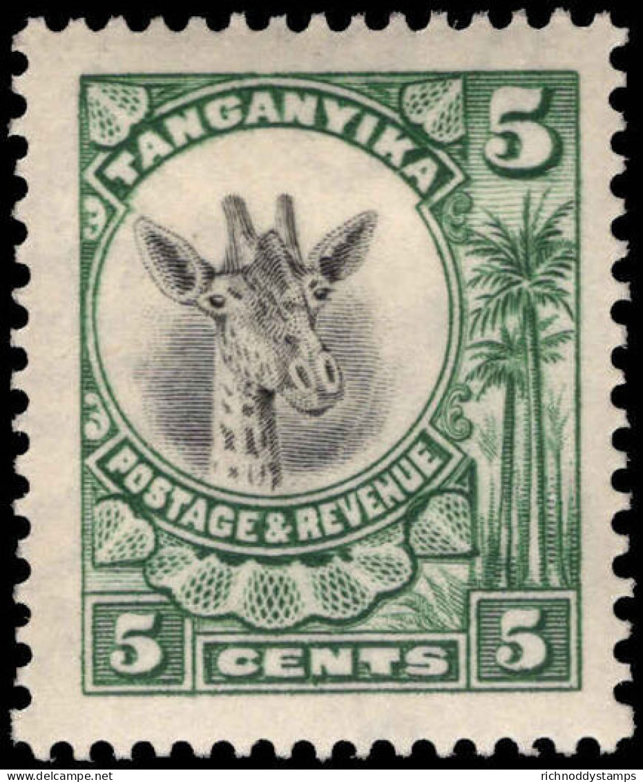 Tanganyika 1925 5c Black And Green Giraffe Lightly Mounted Mint. - Tanganyika (...-1932)