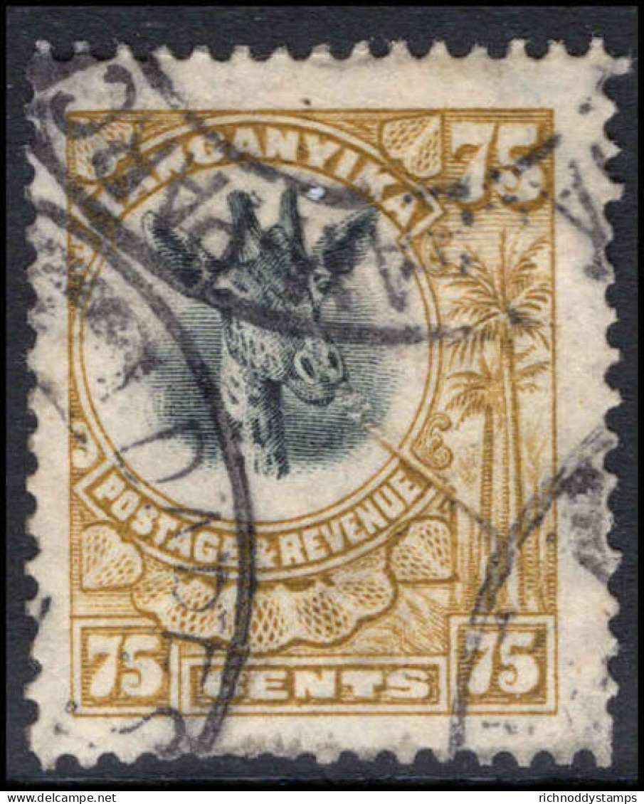 Tanganyika 1925 75c Black And Yellow-bistre Giraffe Fine Used. - Tanganyika (...-1932)