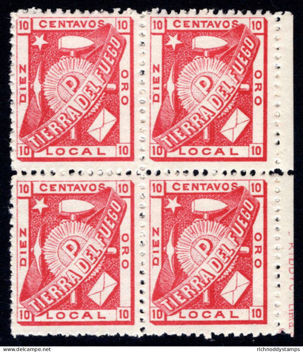 Tierra Del Fuego 1891 10c Carmine Rose Unmounted Mint Block Of 4. - Unused Stamps