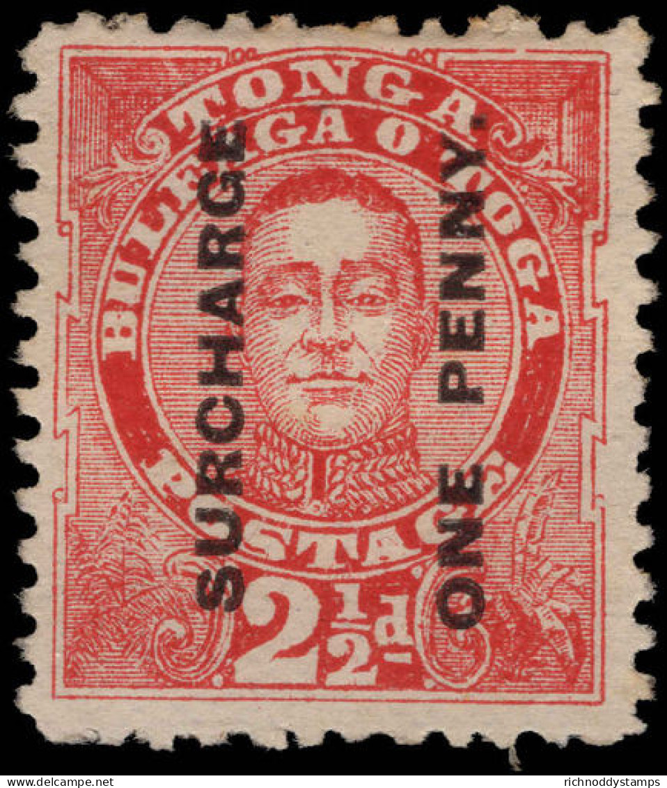 Tonga 1895 Unissued 2&#189;d With 1d Surcharge Unused Without Gum. - Tonga (...-1970)