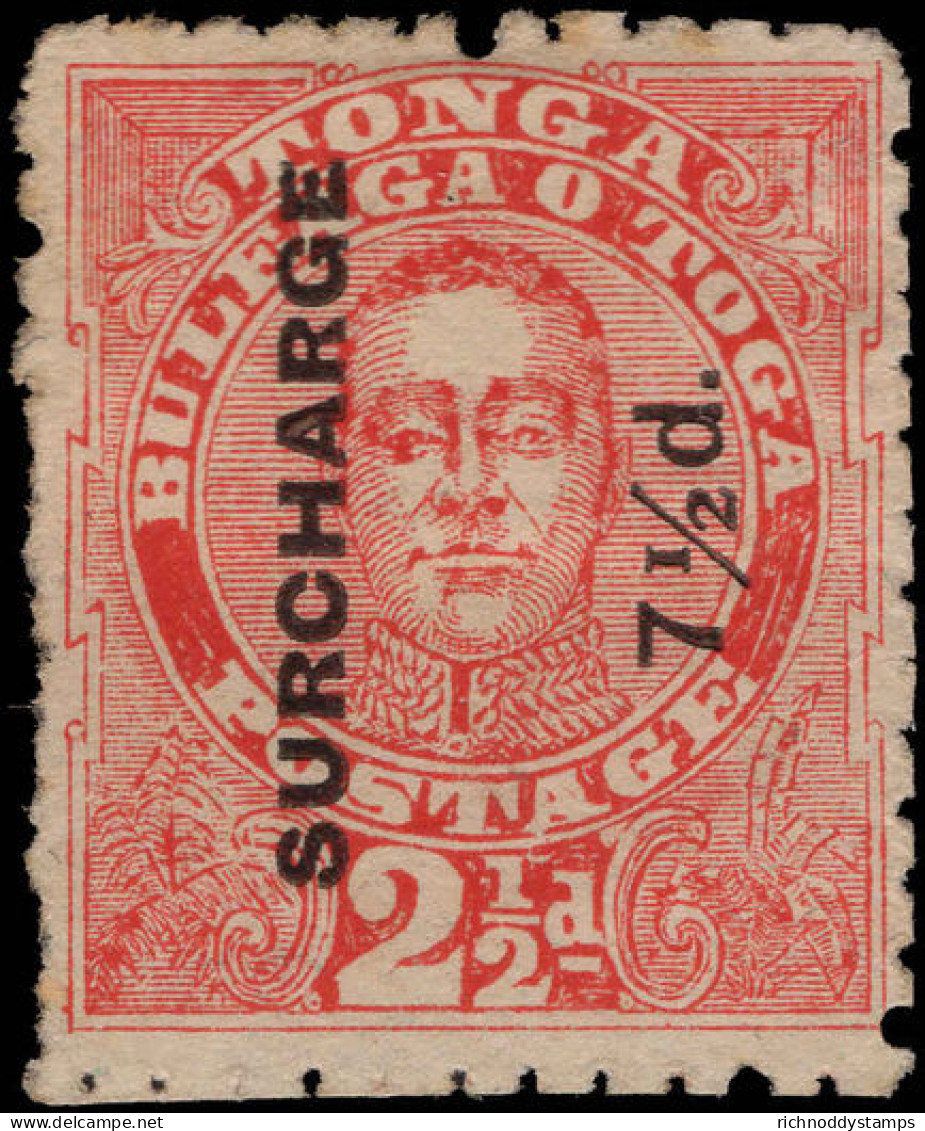 Tonga 1895 Unissued 2&#189;d With 7&#189;d Surcharge Unused Without Gum. - Tonga (...-1970)