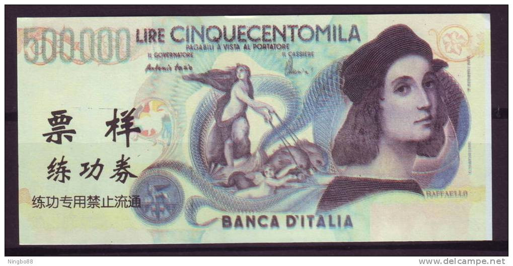 China BOC (bank Of China) Training/test Banknote,ITALY ITALIA 500000 Lire Note Specimen Overprint - [ 8] Vals En Specimen