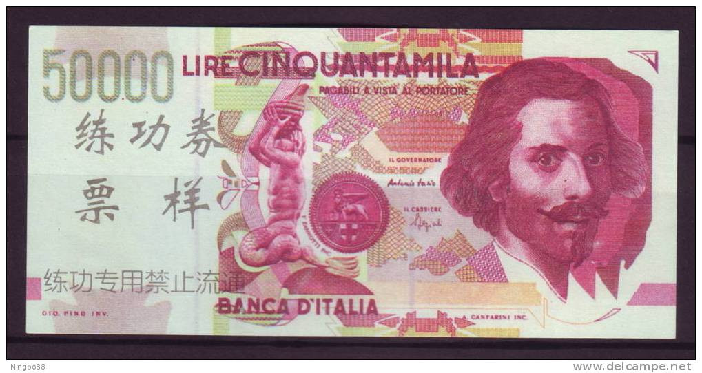 China BOC (bank Of China) Training/test Banknote,ITALY ITALIA 50000 Lire Note Specimen Overprint - [ 8] Fakes & Specimens