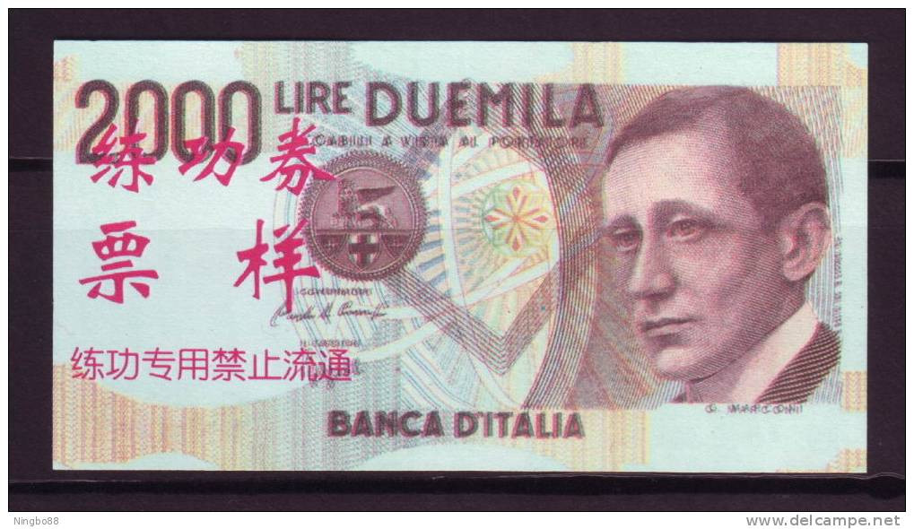 China BOC (bank Of China) Training/test Banknote,ITALY ITALIA 2000 Lire Note Specimen Overprint - [ 8] Vals En Specimen