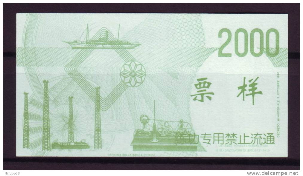 China BOC (bank Of China) Training/test Banknote,ITALY ITALIA 2000 Lire Note Specimen Overprint - [ 8] Vals En Specimen