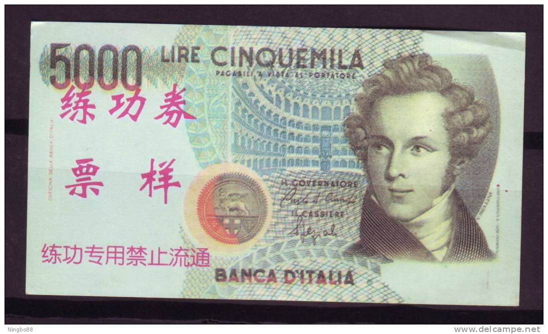 China BOC (bank Of China) Training/test Banknote,ITALY ITALIA 5000 Lire Note Specimen Overprint - [ 8] Vals En Specimen