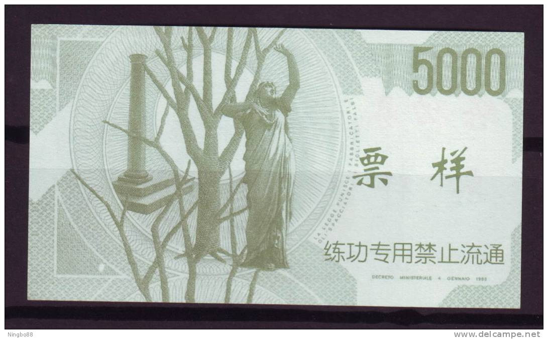 China BOC (bank Of China) Training/test Banknote,ITALY ITALIA 5000 Lire Note Specimen Overprint - [ 8] Falsi & Saggi