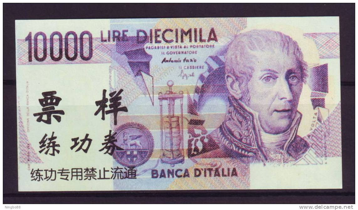 China BOC (bank Of China) Training/test Banknote,ITALY ITALIA 10000 Lire Note Specimen Overprint - [ 8] Fakes & Specimens