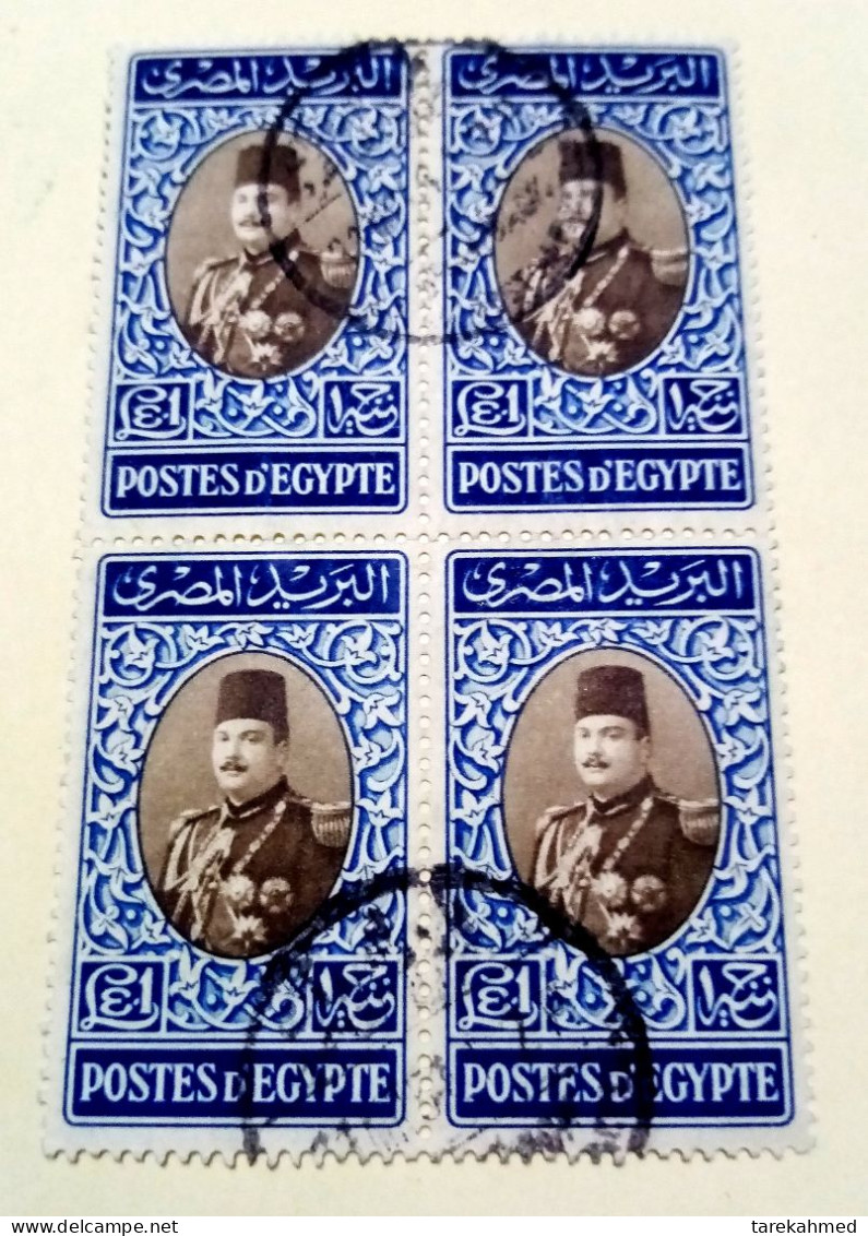 Egypt 1950 - V Rare. Block Of 4 Used Stamps Of King Farouk, SC. 269D - Value  1£, - Gebruikt