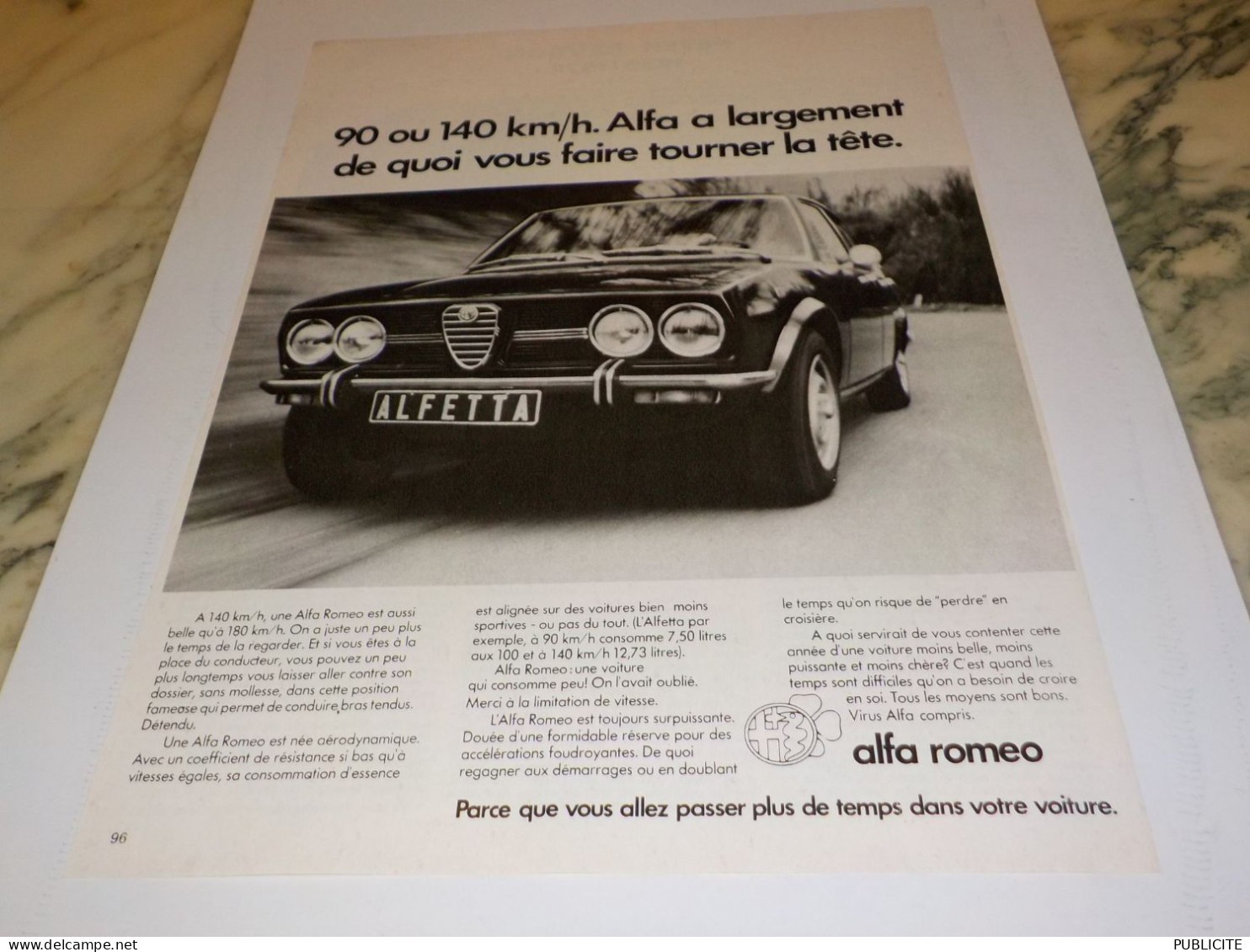 ANCIENNE PUBLICITE FAIRE TOURNER LA TETE   ALFA ROMEO 1974 - Voitures