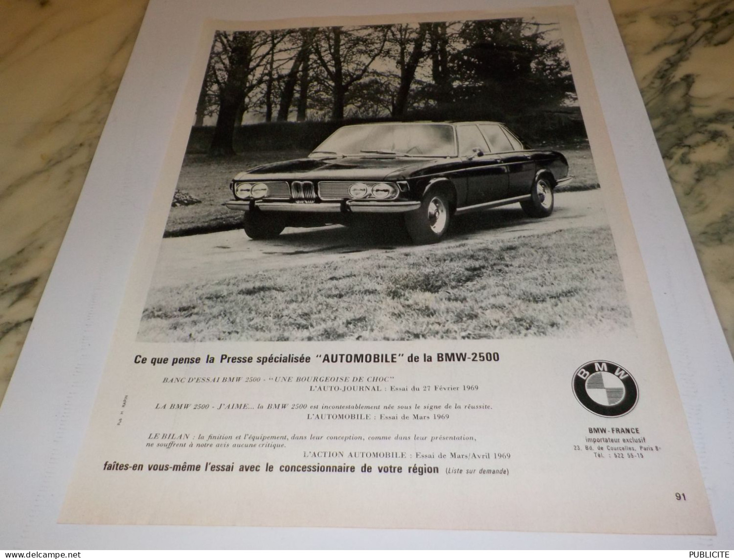 ANCIENNE PUBLICITE 2500  BMW 1970 - Voitures