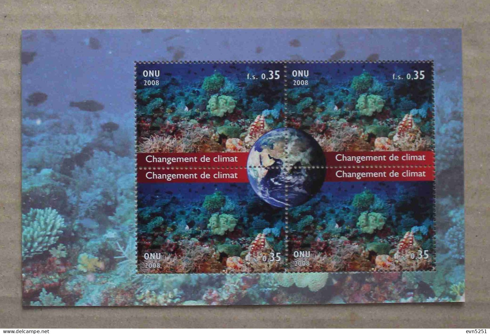 N-U-C Ge08-01 : Nations Unies Genève  - Changement De Climat, Récif De Corail En Train De Mourir Et Globe Terrestre - Unused Stamps