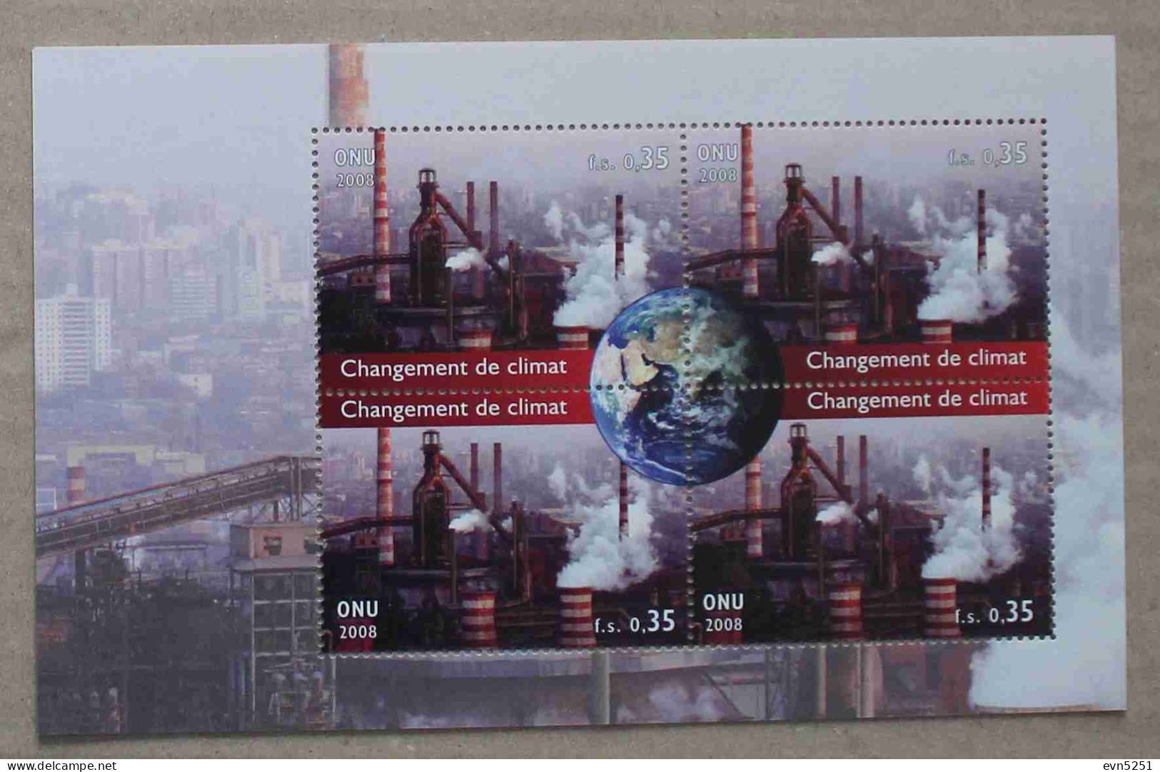 N-U-C Ge08-01 : Nations Unies Genève  - Changement De Climat, Fumées D'usines Et Globe Terrestre - Unused Stamps