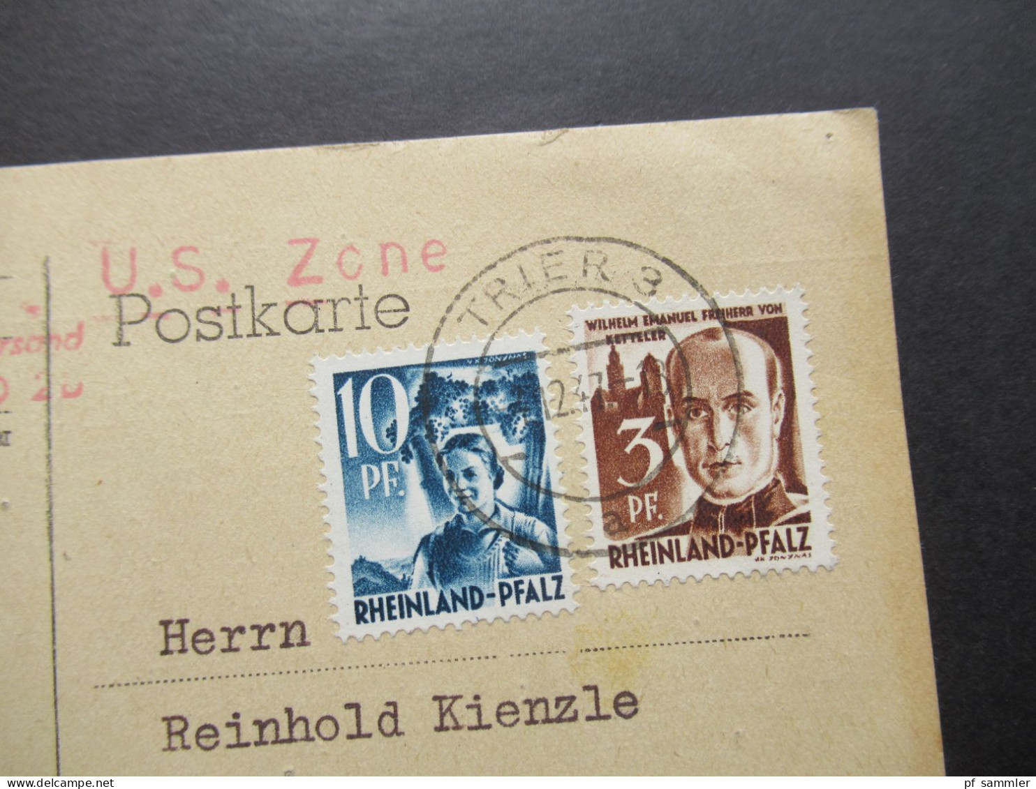 Französische Zone Rheinland Pfalz MiF Nr.2 U. 3 Mit Tagesstempel Trier 3 Abs. Stempel Briefmarkenversand F. Walter Dietz - Renania-Palatinato