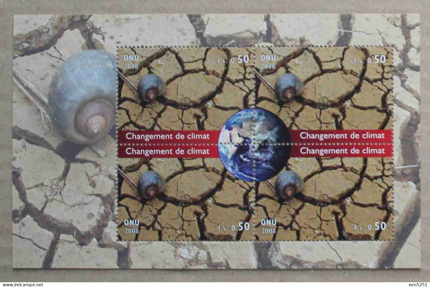 N-U-C Ge08-01 : Nations Unies Genève  - Changement De Climat, Escargot Sur Une Terre Aride Craquelée Et Globe Terrestre - Unused Stamps