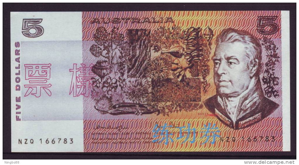 China BOC Bank (bank Of China) Training/test Banknote,AUSTRALIA A Series 5 Dollars Note Specimen Overprint - Vals En Specimen