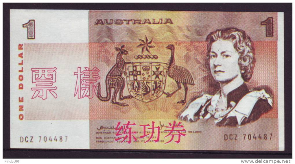 China BOC Bank (bank Of China) Training/test Banknote,AUSTRALIA A Series 1 Dollars Note Specimen Overprint - Ficticios & Especimenes