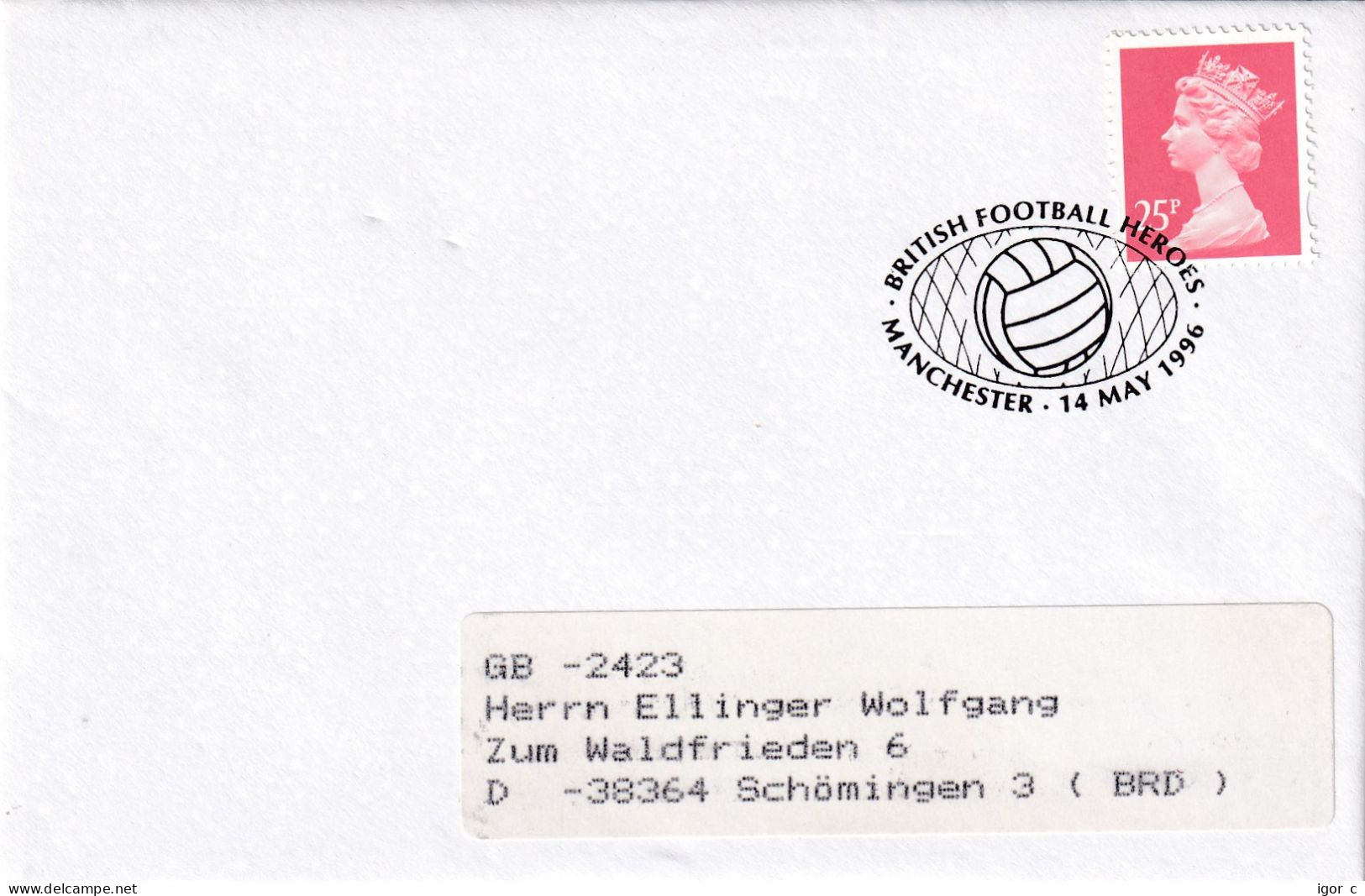 England 1996 Cover: Football Fussball Soccer Calcio FIFA World Cup 1966 British Football Heroes Manchester Cancellation - 1966 – Inglaterra