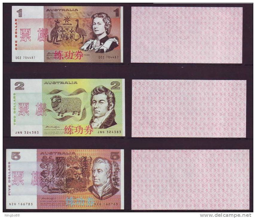 China BOC Bank (bank Of China) Training/test Banknote,AUSTRALIA Dollars A Series 6 Different Note Specimen Overprint - Vals En Specimen