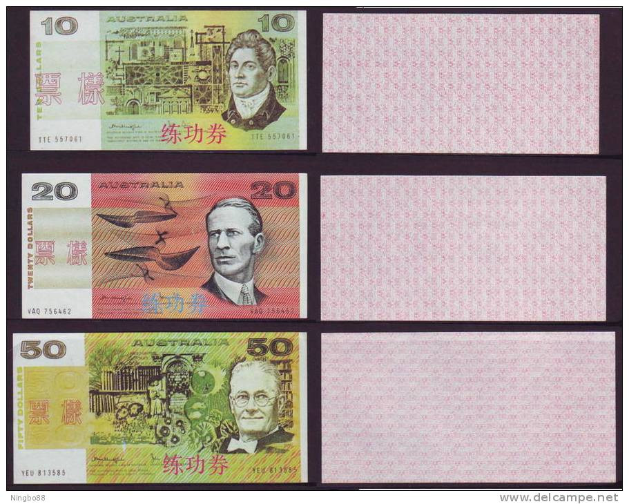 China BOC Bank (bank Of China) Training/test Banknote,AUSTRALIA Dollars A Series 6 Different Note Specimen Overprint - Vals En Specimen